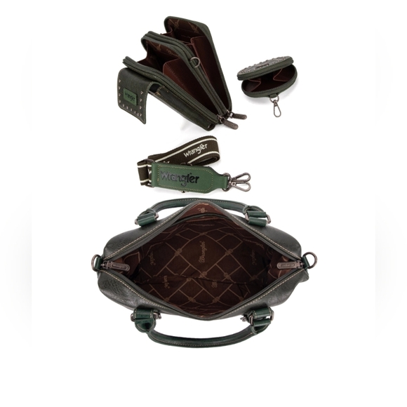 Wrangler 3Pcs Sage Green Doctor Bag Sets for Women Top-Handle Phone& Coin Wallet - Picture 5 of 7